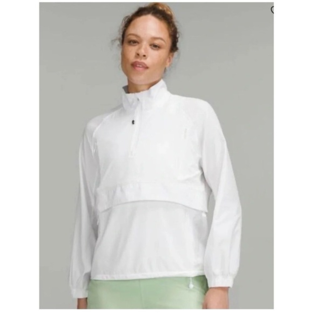 Lululemon White Stretch Ripstop Run 1/2 Zip Jacket 12 Sporty Spice Clean Girl